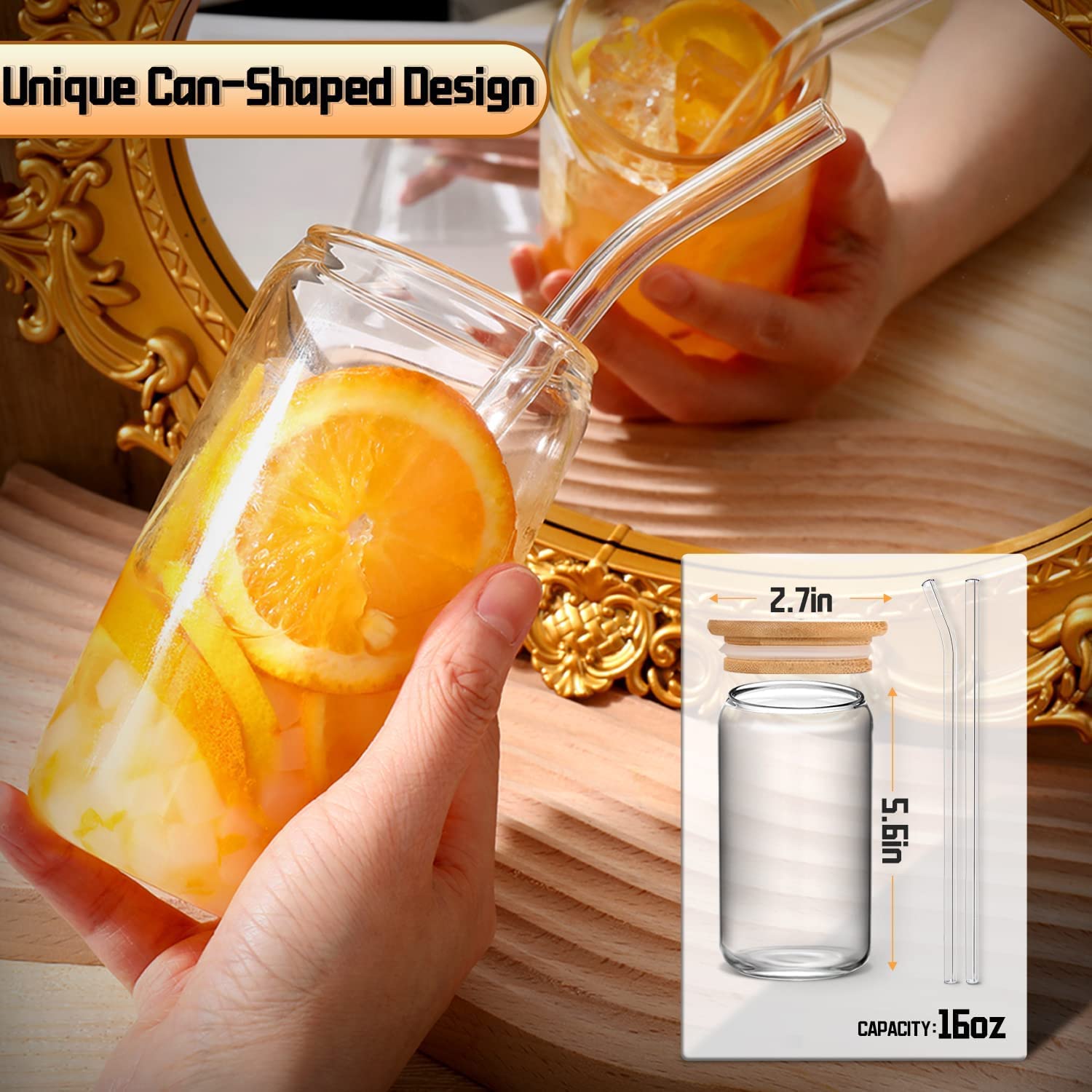 230527220035869_1 DWTS DANWEITESI Glass Cups with Lids and Straws 6pcs Set 16oz Iced Coffee Cups,Glass Coffee Cups,Beer Can Glass with Lids and Straw - Image 1